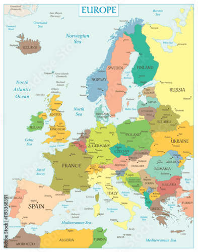 Europe Map Colored - stock vector illustration