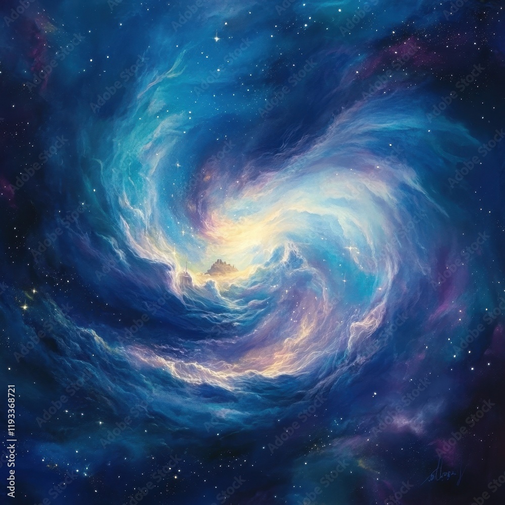 Celestial Vortex Encircling A Distant Island Fortress Celestial Vortex Encircling A Distant Island Fortress