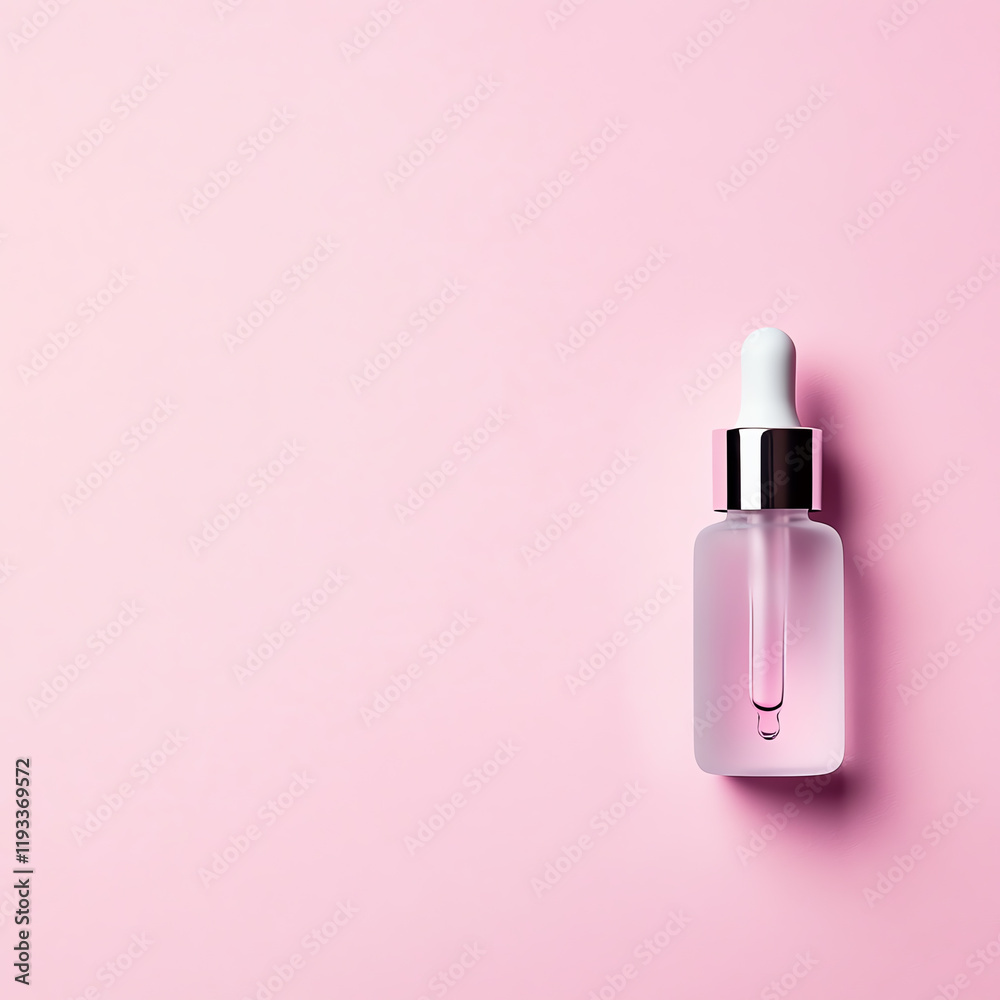 A sleek dropper bottle on a soft pink background, perfect for beauty, skincare, or cosmetic images. A sleek dropper bottle on a soft pink background, perfect for beauty, skincare, or cosmetic images.