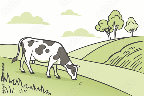 Cow is eating grass vector illustration
