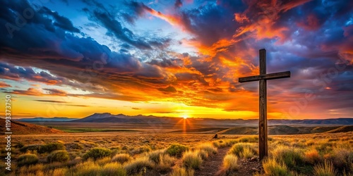 Crowheart Wyoming Landscape: Dramatic Sunset Over Wild West Plains photo