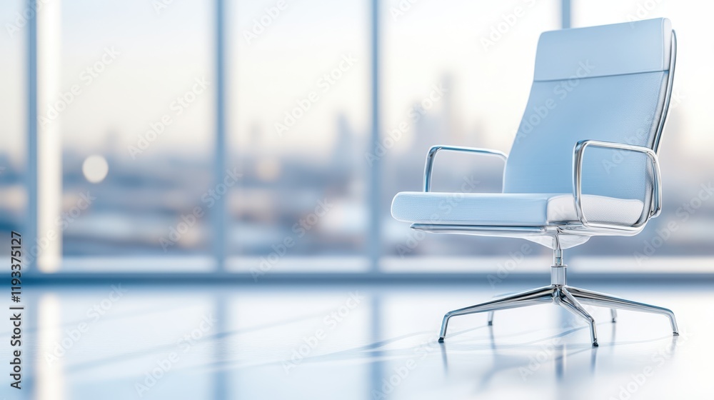 A sleek white chair positioned by a window, offering a stunning view of the city skyline, blending comfort and elegance in a modern setting. A sleek white chair positioned by a window, offering a stunning view of the city skyline, blending comfort and elegance in a modern setting.