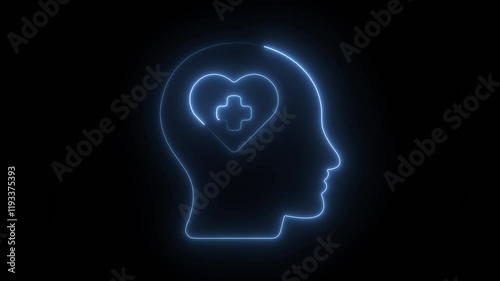 Wallpaper Mural Glowing Neon Mental Health Icon, Wellness and Psychological Support Symbol, HD Video Motion Graphic Animation on Black Background Torontodigital.ca