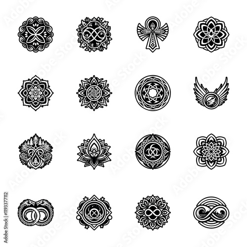Bundle of Eternal and Life Symbols Glyph Icons 

