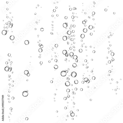 Oxygen air bubbles  flow  in water on white  background.