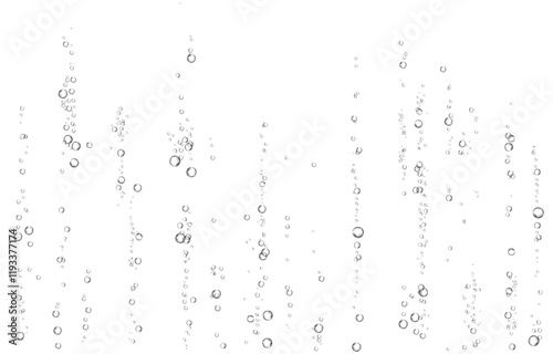 Oxygen air bubbles  flow  in water on white  background.