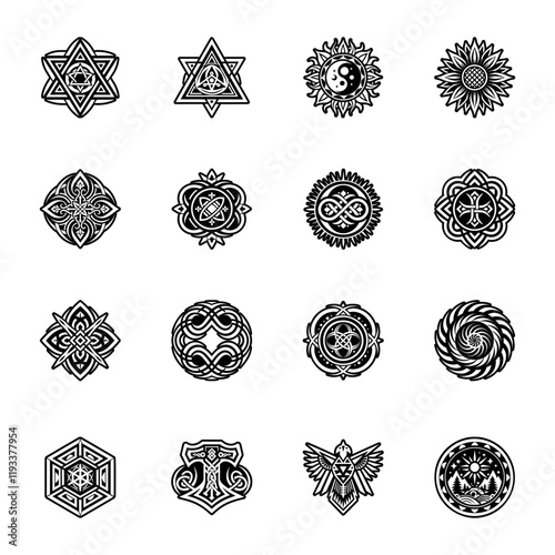 16 Eternal Life and Spiritual Symbols Glyph Icons 

