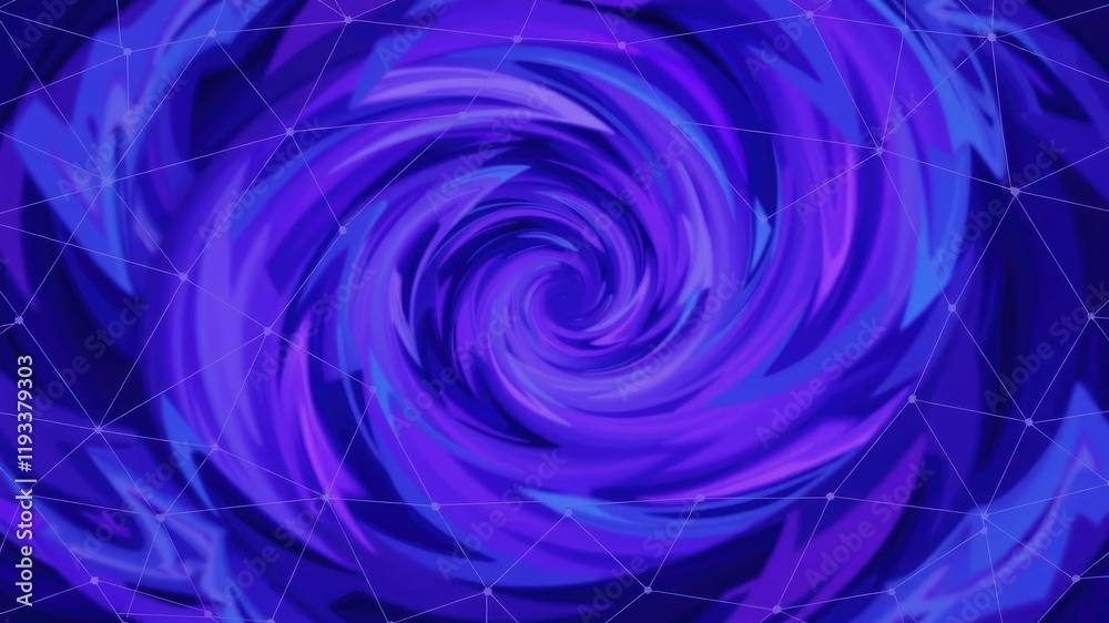 A swirling vortex of purple and blue hues swirled within a mesh of interlocking triangles, infinite loops, digital motion A swirling vortex of purple and blue hues swirled within a mesh of interlocking triangles, infinite loops, digital motion