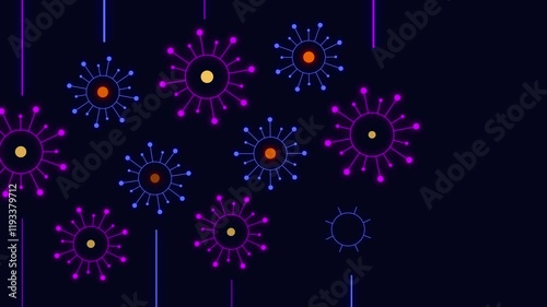 Animated star shapes resembling virus cells. Colorful abstract pattern panning, 4K resolution
