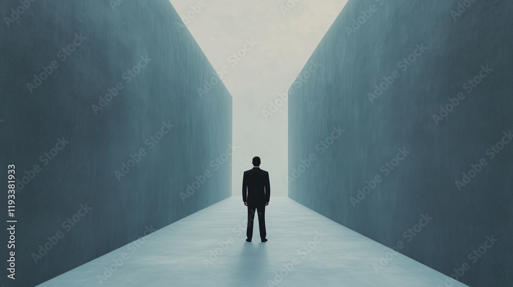 Fototapeta premium Entrepreneur Facing Massive Maze Resembling Dollar Sign as Symbol of Financial Success, Innovation, and Strategic Decision-Making Challenges in Business World