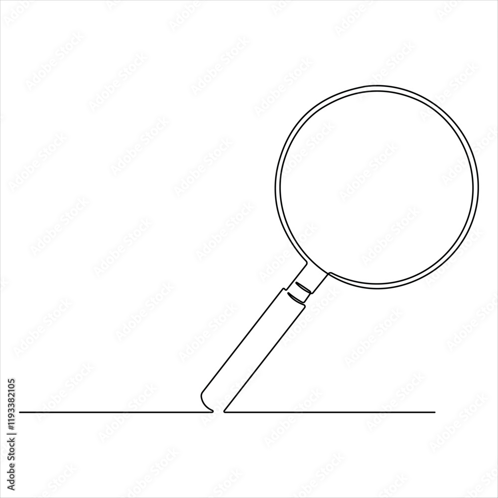 Continuous one line art magnifying glass search symbol sketch vector illustration