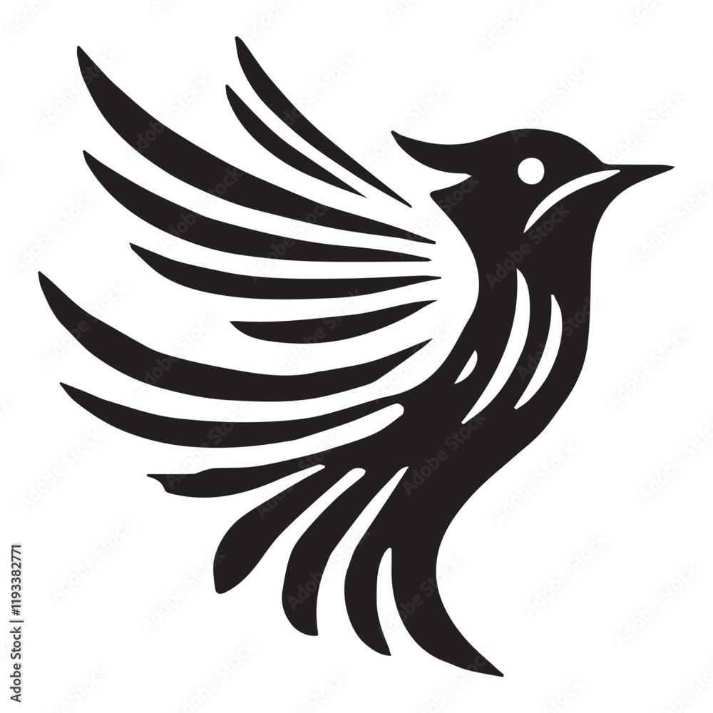 Fototapeta premium Silhouette of a bird on white background