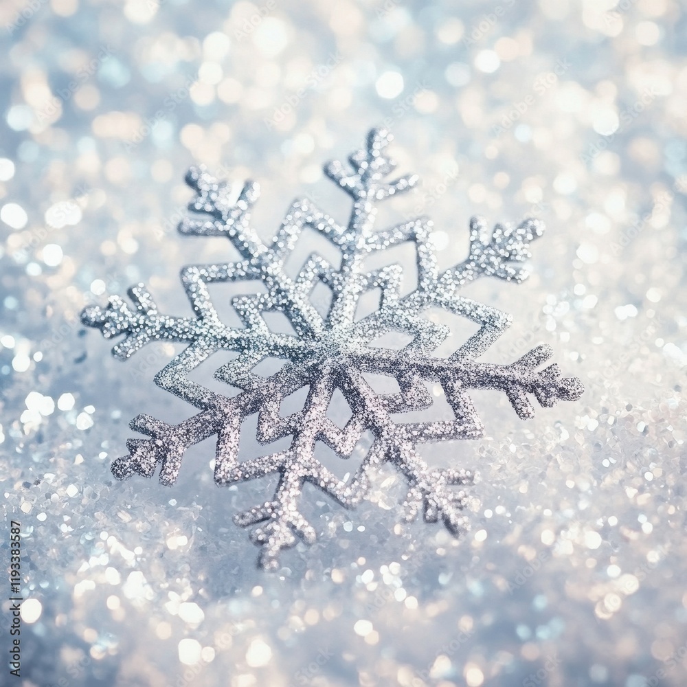 A Silver Glitter Snowflake on Sparkling Background A Silver Glitter Snowflake on Sparkling Background