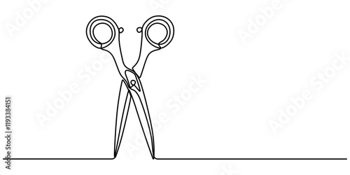 Scissor tool one line continuous single line art drawing outline design vector illustration, continuous single drawn one line scissors for a hairstyle hand-drawn picture silhouette. Line art. Doodle. 
