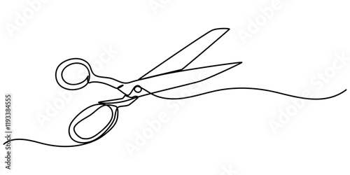 Scissor tool one line continuous single line art drawing outline design vector illustration, continuous single drawn one line scissors for a hairstyle hand-drawn picture silhouette. Line art. Doodle. 