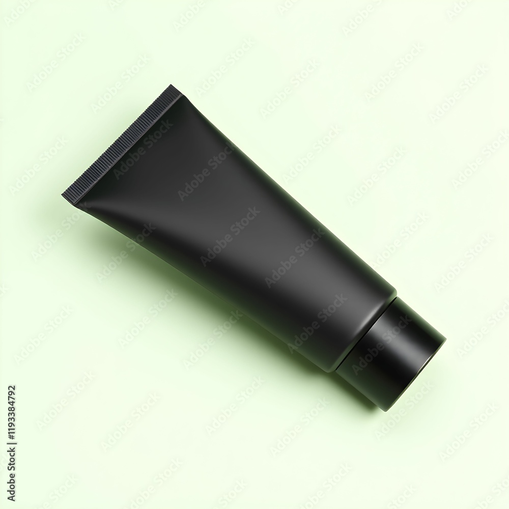 Black cosmetic tube, dark packaging, minimalist design, skincare product, luxury beauty, matte finish, green background, sleek aesthetic, high-end branding Black cosmetic tube, dark packaging, minimalist design, skincare product, luxury beauty, matte finish, green background, sleek aesthetic, high-end branding