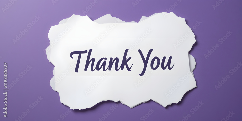 Thank you message card, presentation, business. Expressing gratitude, acknowledgment and appreciation. Minimalist abstract design with white cut out paper on purple background. Thank you message card, presentation, business. Expressing gratitude, acknowledgment and appreciation. Minimalist abstract design with white cut out paper on purple background.