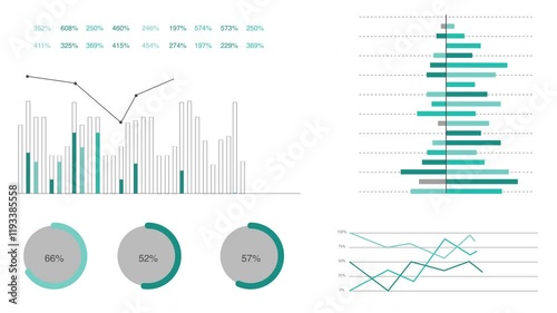 Financial graphs and diagrams showing market trends and statistics. Set of infographic elements, 4K animation.