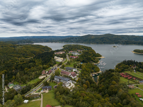 Fototapeta Naklejka Na Ścianę i Meble -  View from a drone of Lake Solina and the surrounding area