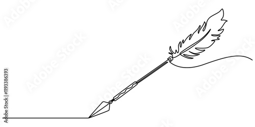 Bow arrow, tribal arrow feather continuous one line drawing, outline pro vector illustration of tribal arrow. simple one line black and whaite background. Minimal tribal arrow icon concept.