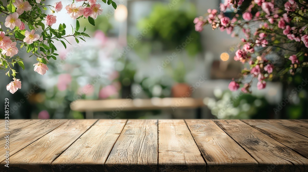 Blur Empty wooden table in front Beautiful living room