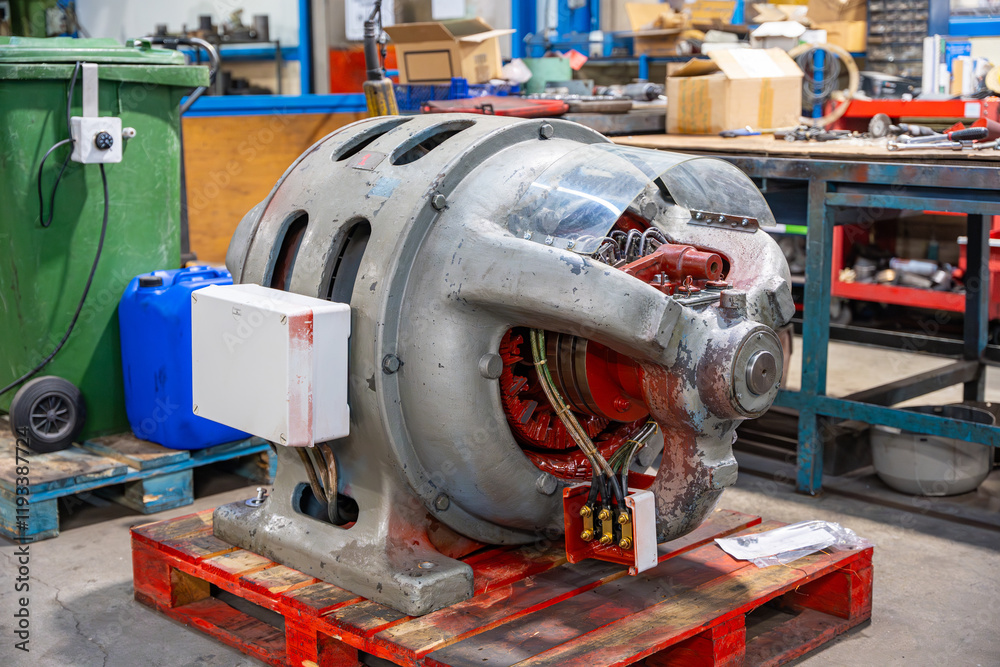 Un moteur électrique est en train d'être réparé dans un atelier Un moteur électrique est en train d'être réparé dans un atelier