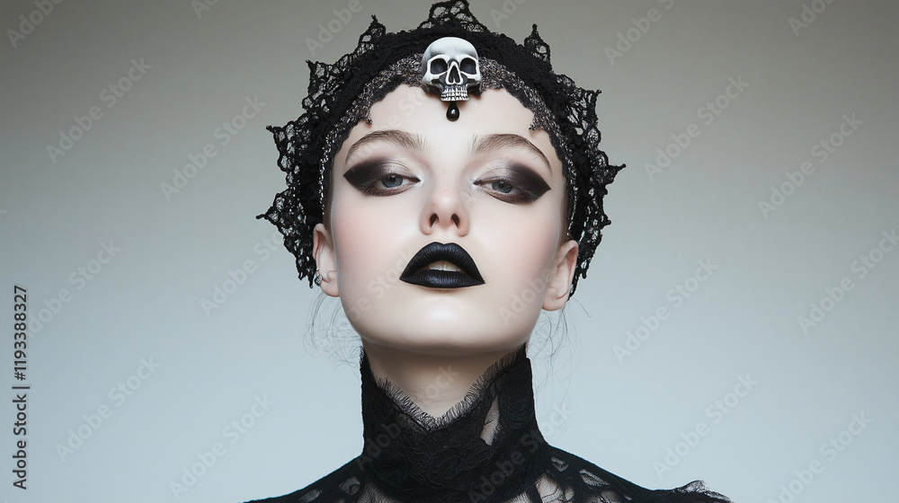 Obraz premium Gothic queen with dramatic dark makeup and pale skin