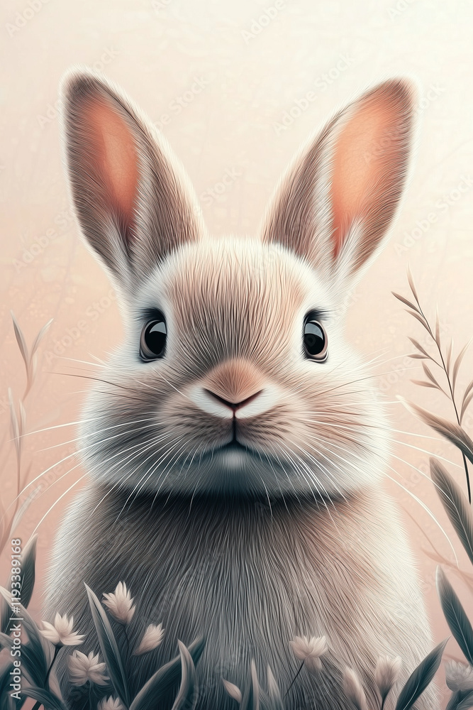 Obraz premium Cozy and serene Easter bunny portrait capturing the magic of nature 