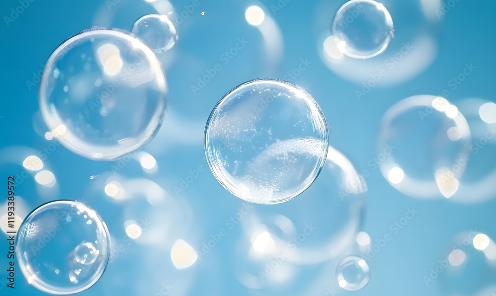 Bubbles Floating in a Bright Blue Background, Generative Ai Bubbles Floating in a Bright Blue Background, Generative Ai