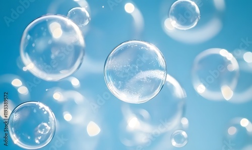 Wallpaper Mural Bubbles Floating in a Bright Blue Background, Generative Ai Torontodigital.ca