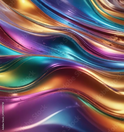 abstract background with colorful chrome waves and a touch of sunlight, ocean, yellow