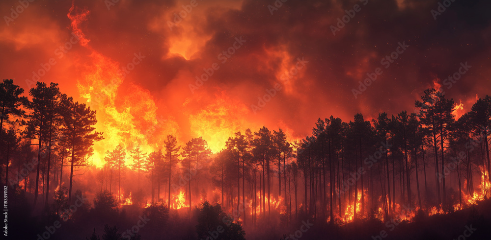 Large flames of forest fire Large flames of forest fire