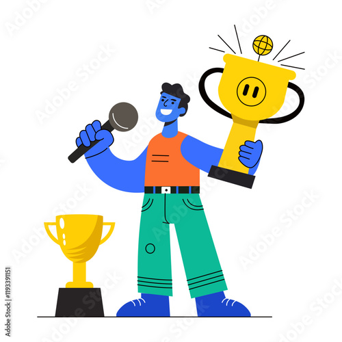 A flat illustration of a person giving winning speech