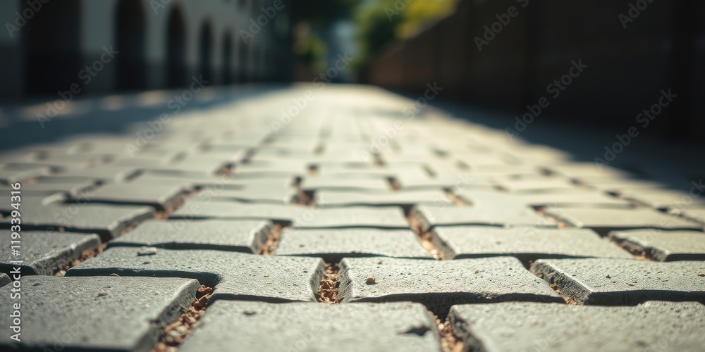 Sunlit Cobblestone Pathway Extending into a Blurred Background Sunlit Cobblestone Pathway Extending into a Blurred Background