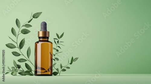 Camphor Essential Oil Bottle with Green Leaves photo