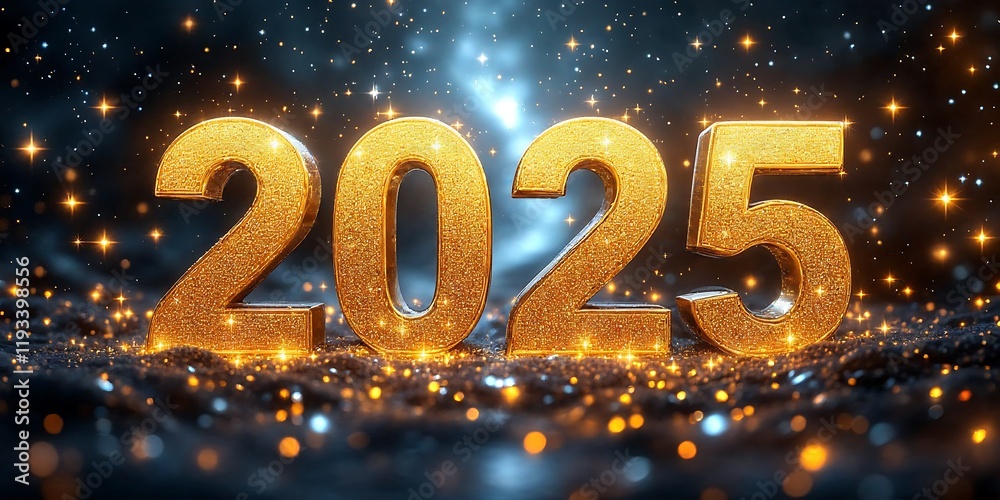 The number twenty-five is written in gold letters. 2025. Background. Graphics. Technology. The number twenty-five is written in gold letters. 2025. Background. Graphics. Technology.