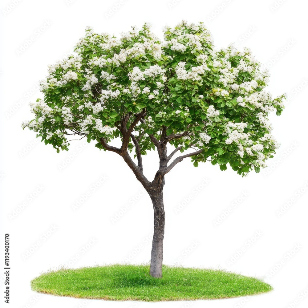 A close-up view of a tree adorned with delicate white flowers set against a vibrant green field, showcasing nature's beauty and tranquility. A close-up view of a tree adorned with delicate white flowers set against a vibrant green field, showcasing nature's beauty and tranquility.