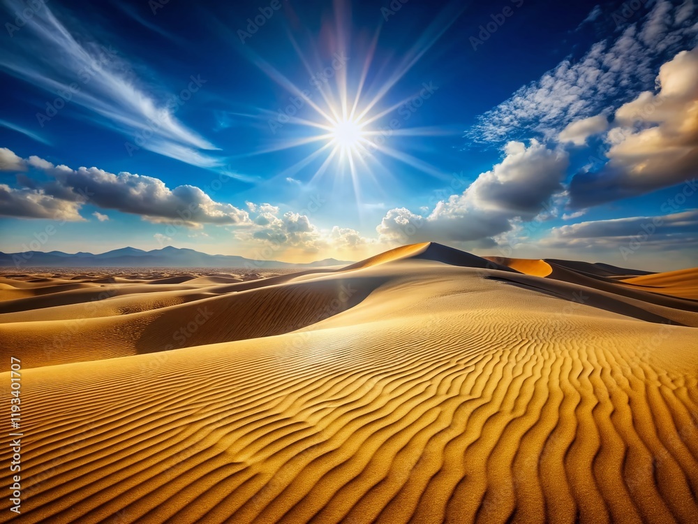 Naklejka premium Desert Dunes Midday Sun Bokeh, Textural Landscape Stock Photo