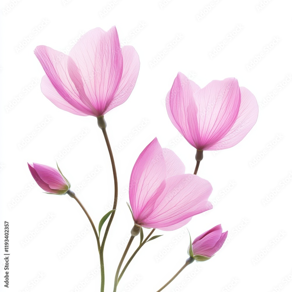 Naklejka premium A vase holds three delicate pink flowers, showcasing their vibrant hues and intricate petals in a simple yet elegant arrangement.