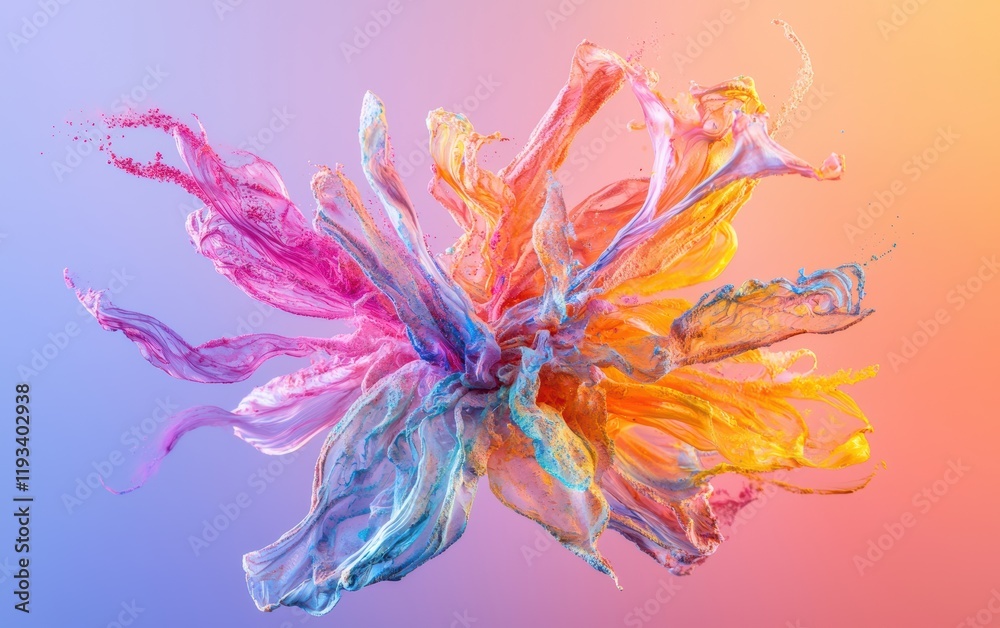 Fototapeta premium A dramatic burst of Holi powder in multiple colors, frozen in motion against a pastel gradient background