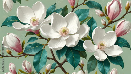 Soft Pastel Magnolia Botanical Art