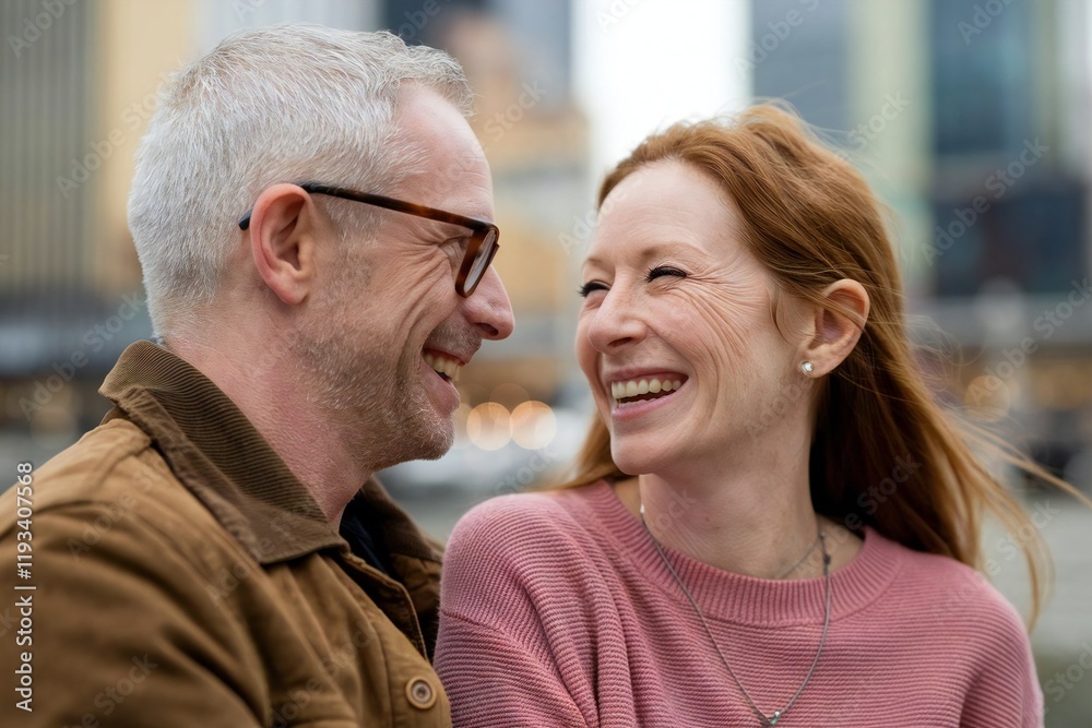 Happy senior couple smiling and looking at each other outdoors Happy senior couple smiling and looking at each other outdoors