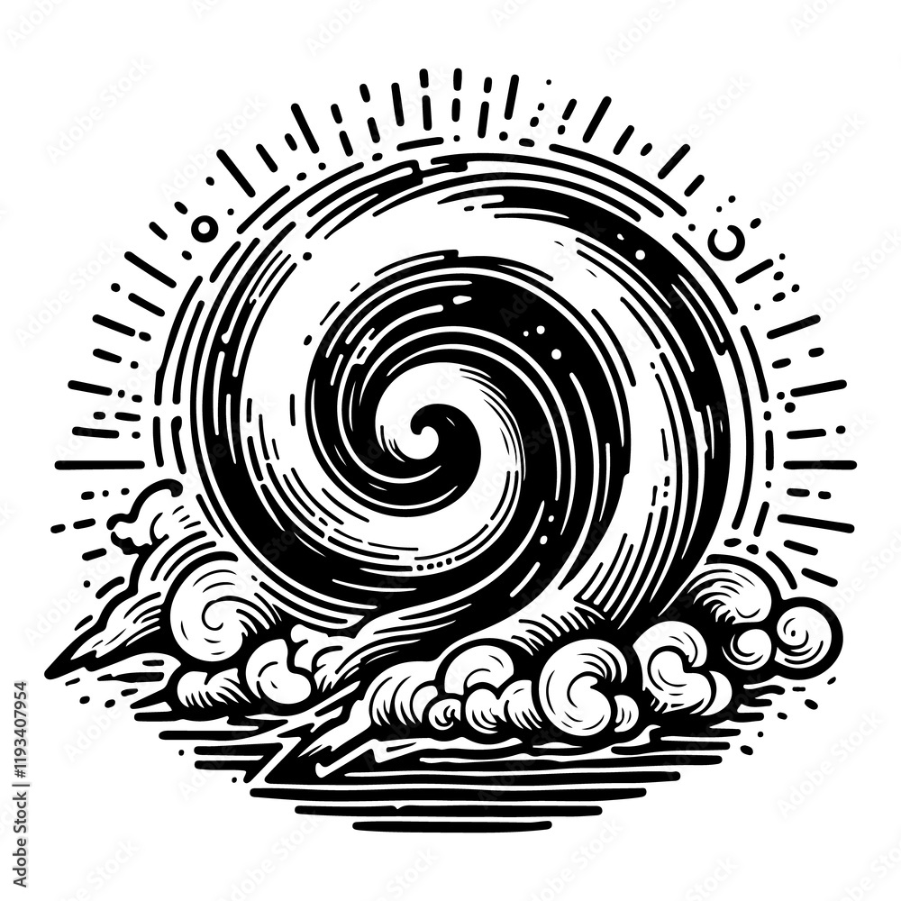 Fototapeta premium Hurricane Hand Drawn Doodle Icon on a white isolated background