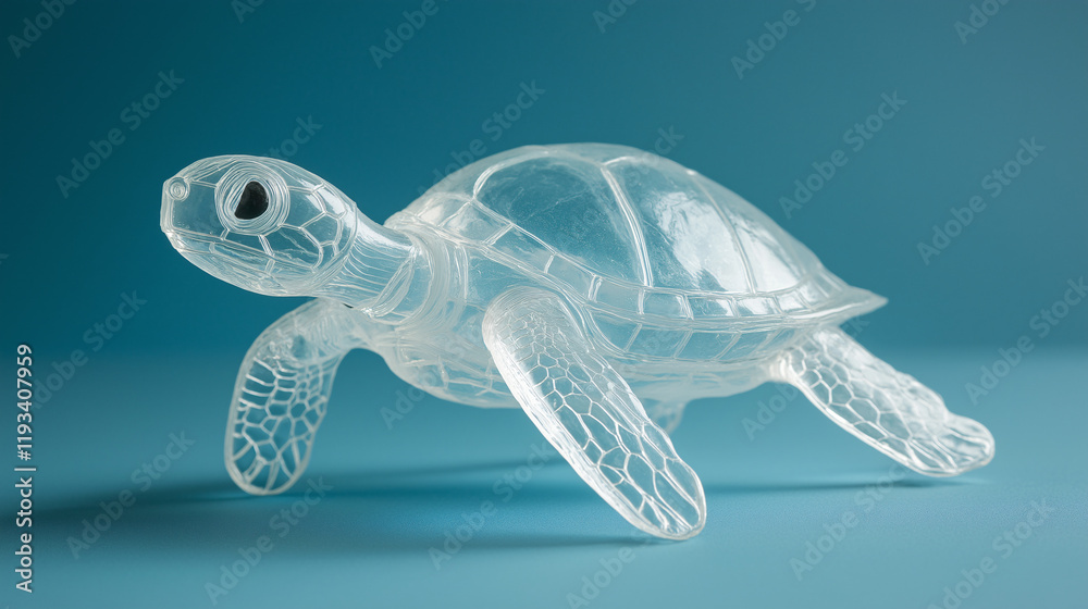 Fototapeta premium 3D transparent small sea turtle, crystal-clear texture