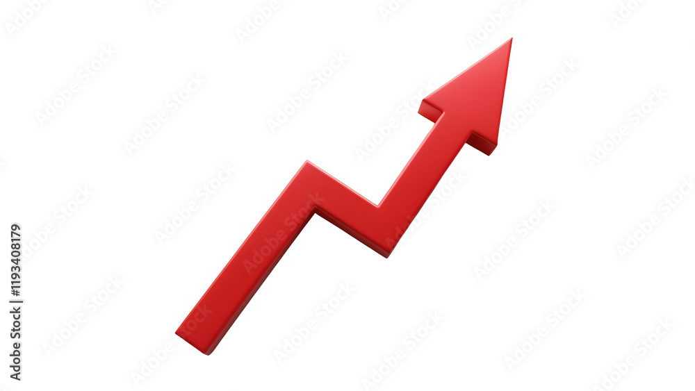 Rising red arrow 3d render icon isolated on transparent background. Cut out Rising red arrow 3d render icon isolated on transparent background. Cut out