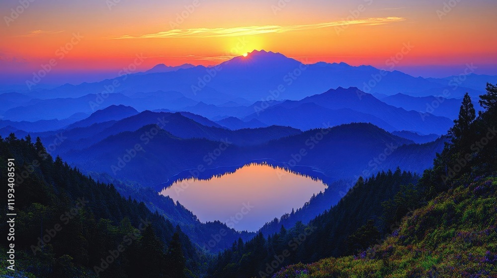 Majestic Sunrise Over a Mountain Lake Majestic Sunrise Over a Mountain Lake
