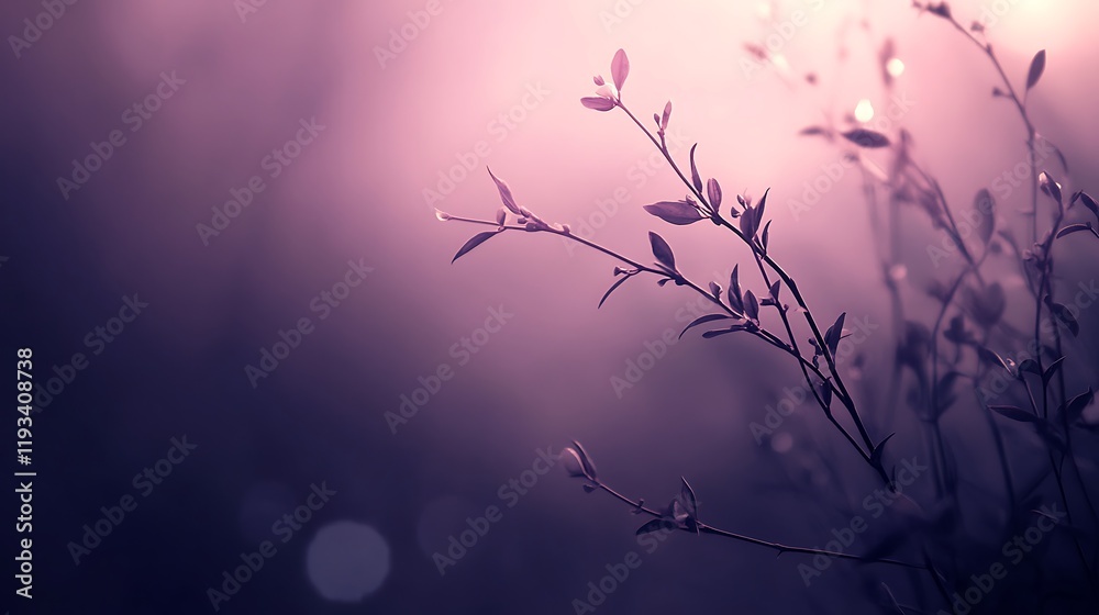 Silhouetted Branches With Delicate New Leaves At Dawn Silhouetted Branches With Delicate New Leaves At Dawn