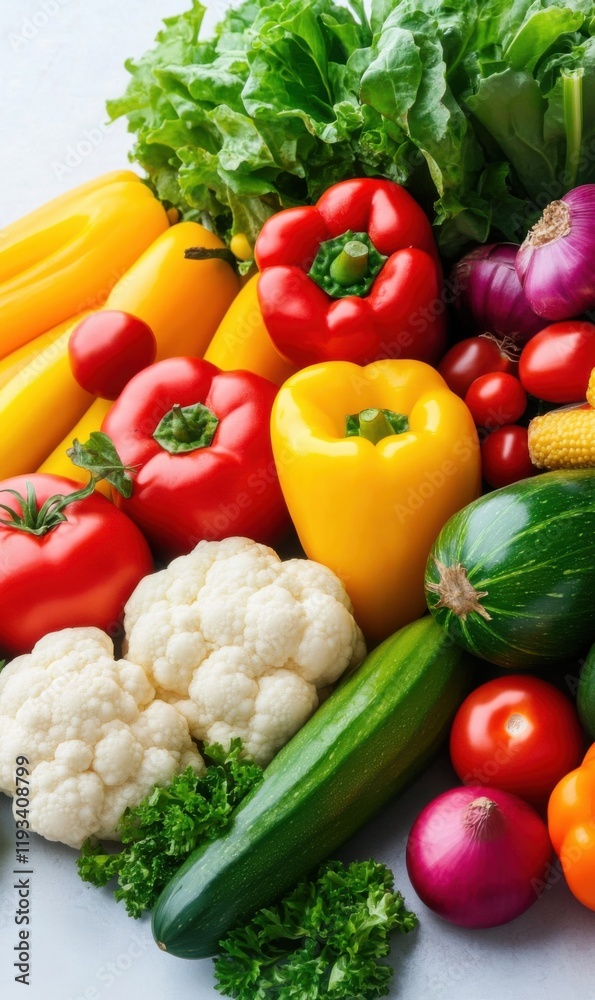 Fresh Colorful Vegetables Displayed on a Light Surface with Bright Colors and Healthy Choices for Cooking