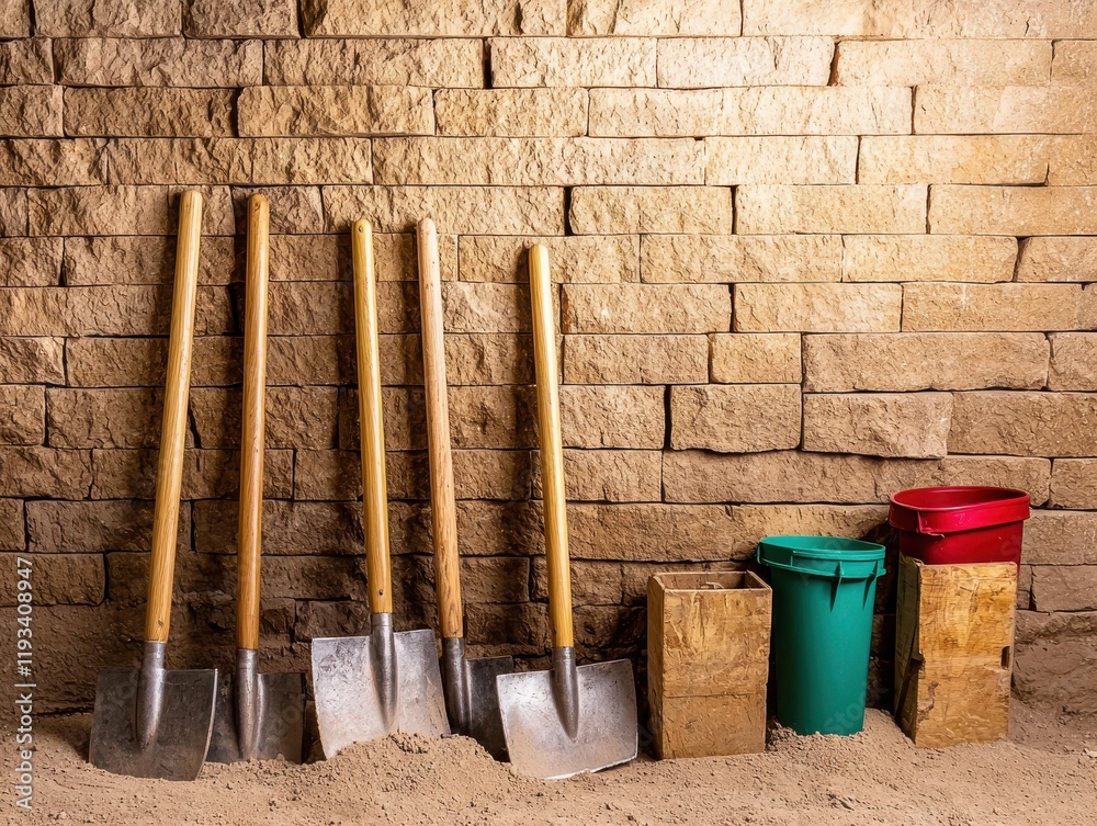 Tools for Excavation Resting Against a Stone Wall Tools for Excavation Resting Against a Stone Wall