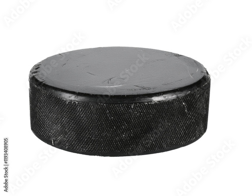 Ice hockey puck isolated on white background, cutout 